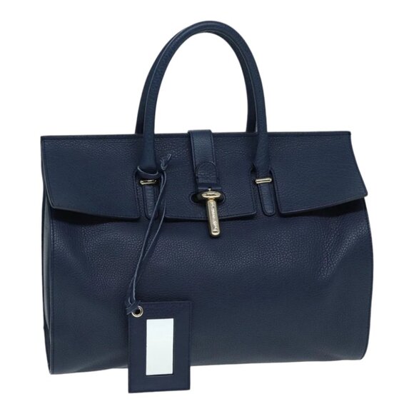 BALENCIAGA Tube Round Hand Bag Leather Navy Auth ki4912V - Picture 9 of 16